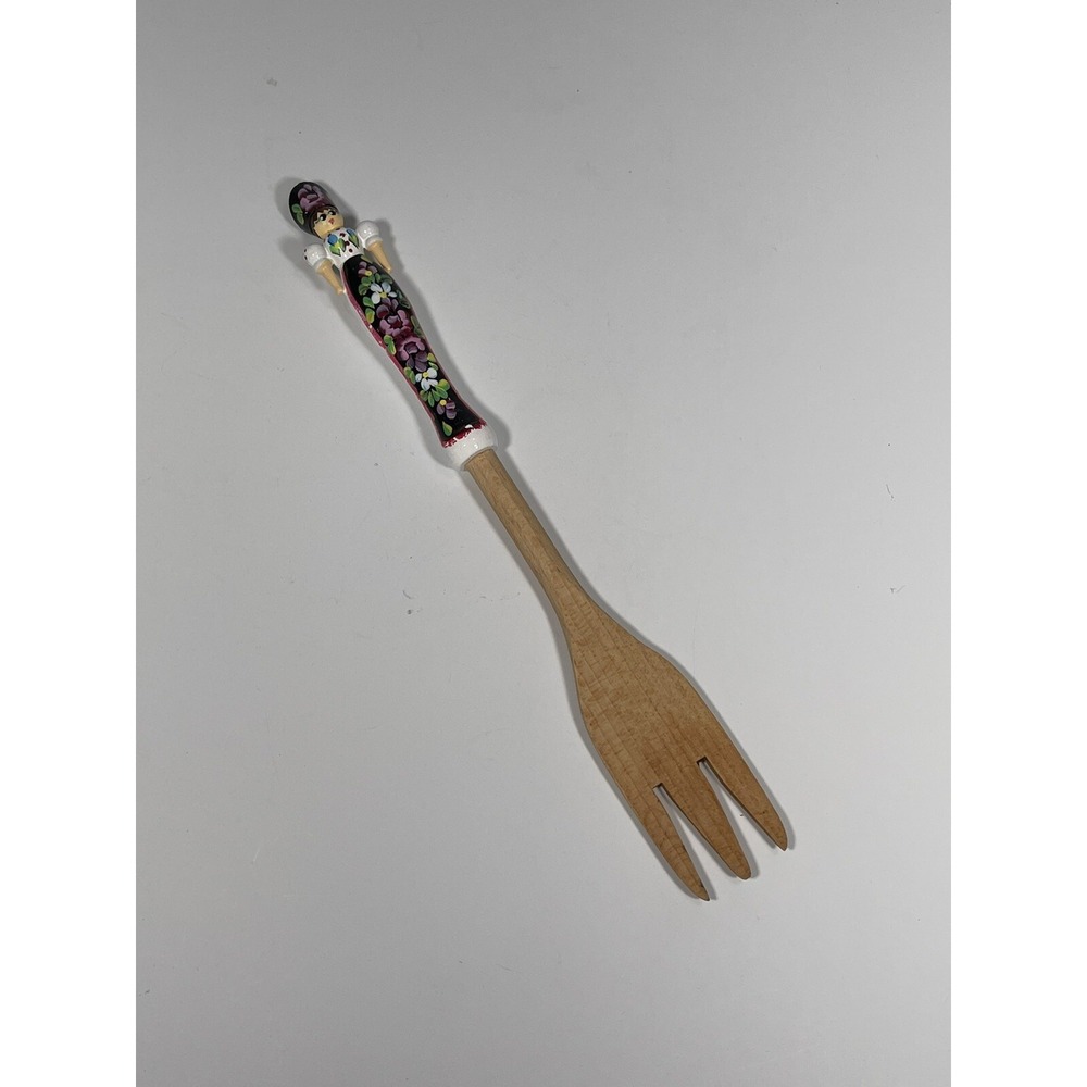 Vintage Hungarian Lady Wood Salad Serving Fork Thong Hungarian Lady Doll